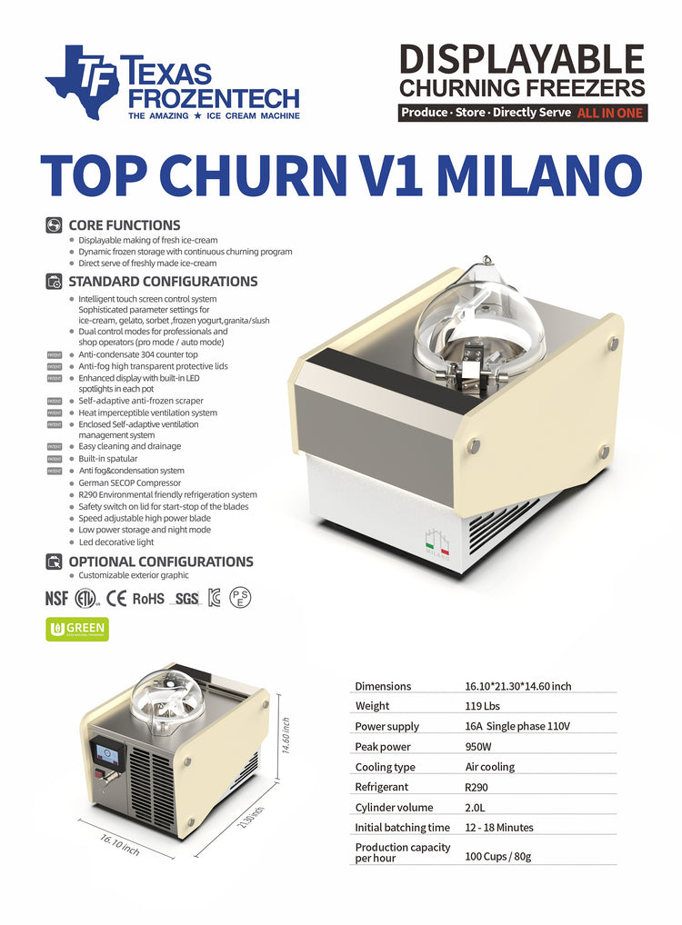 Commercial Gelato Ice Cream Maker, Top Churn V1 Milano