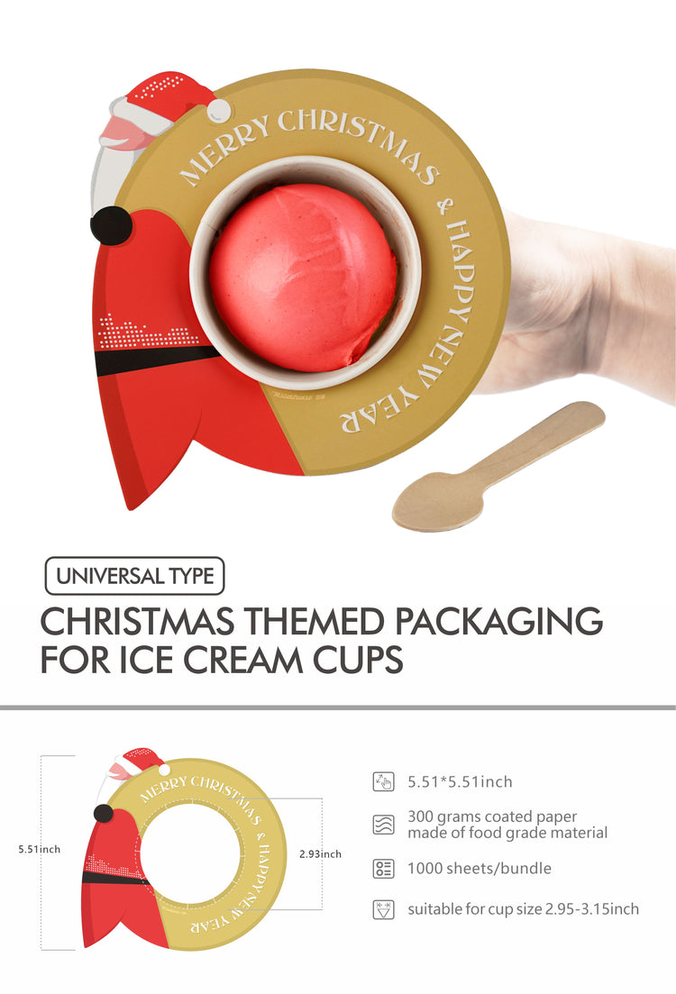 Christmas Themed Packaging For Ice Cream Cups, 1000 Count