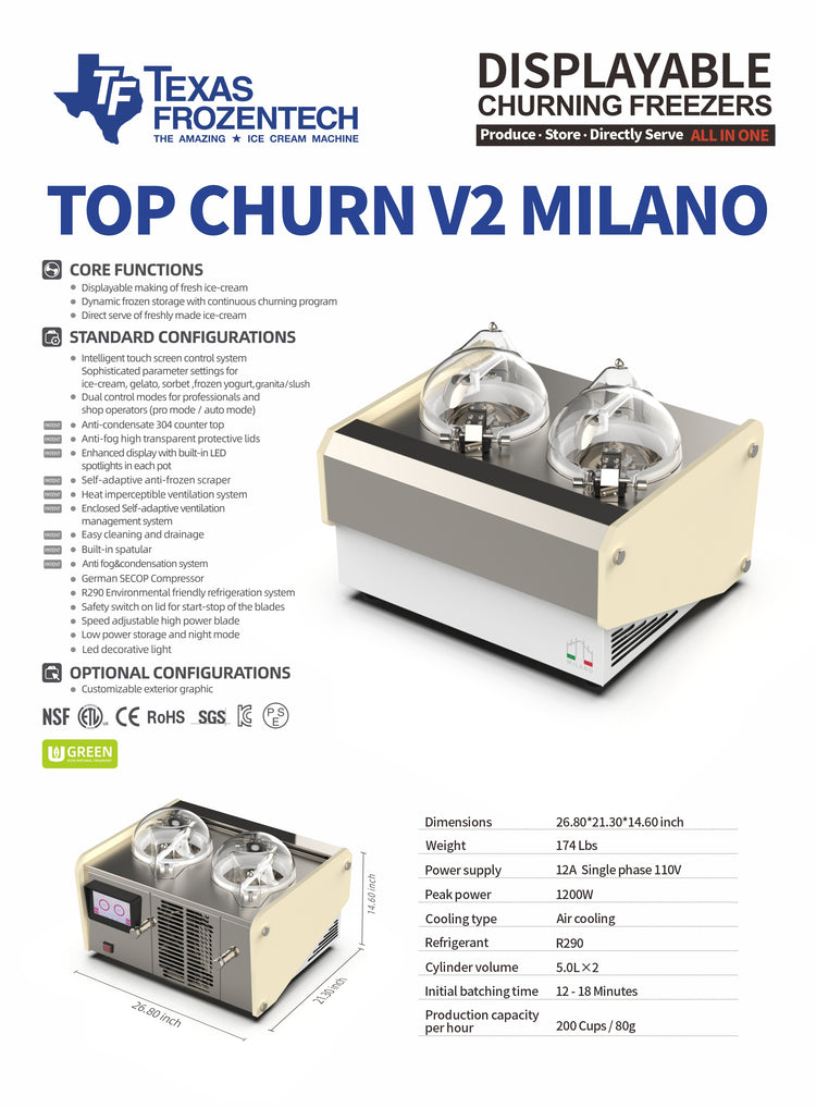 Commercial Gelato Ice Cream Maker, Top Churn V2 Milano