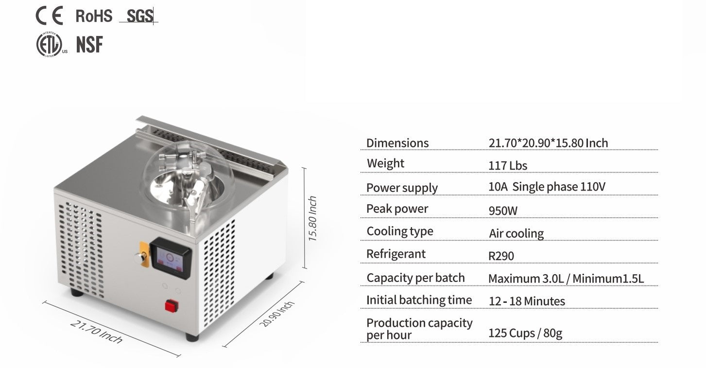 Commercial Gelato Ice Cream Maker, V1, One Pot – Top Churn Specs | Texas Frozentech