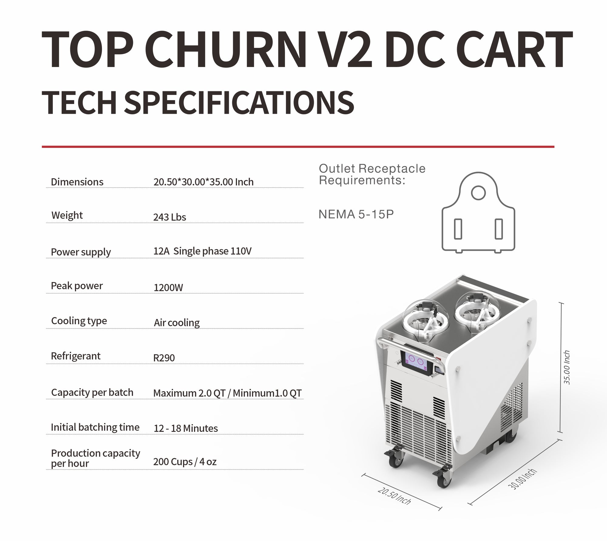 Commercial Gelato Ice Cream Maker, Battery Powered, DC Cart - Top Churn Specs | Texas Frozentech