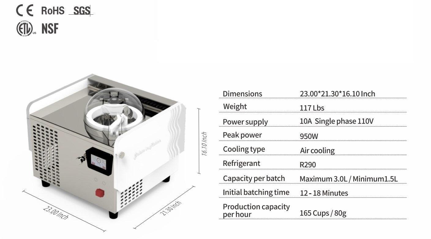 Commercial Gelato Ice Cream Maker, V1 Café Specialty, One Pot – Top Churn Specs | Texas Frozentech